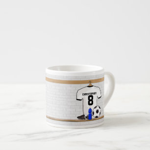 Personalised White Black Football Soccer Jersey Espresso Cup