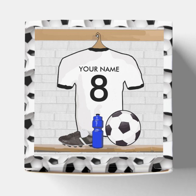 Personalised White Black Football Soccer Jersey Favour Box (Top)
