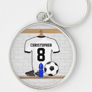 Personalised White Black Football Soccer Jersey Key Ring