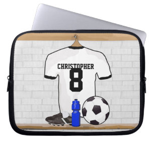Personalised White Black Football Soccer Jersey Laptop Sleeve