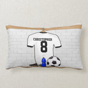 Personalised White Black Football Soccer Jersey Lumbar Cushion