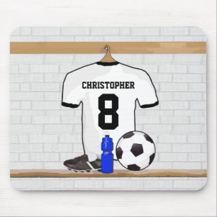 Personalised White Black Football Soccer Jersey Mouse Mat