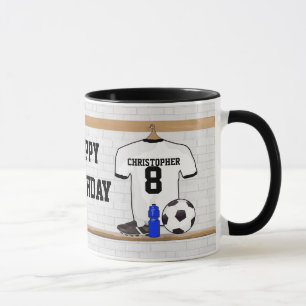 Personalised White Black Football Soccer Jersey Mug