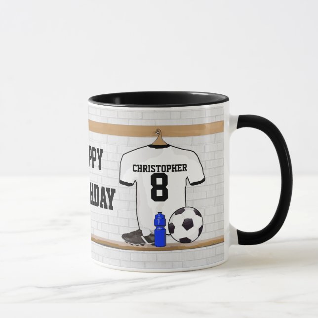 Personalised White Black Football Soccer Jersey Mug (Right)