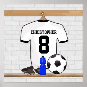 Personalised White Black Football Soccer Jersey Poster
