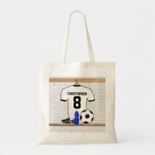 Personalised White Black Football Soccer Jersey Tote Bag