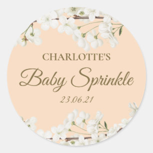 Personalised White Blossom Baby Sprinkle Classic Round Sticker