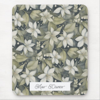 Personalised White Blossoms with Botanical Sage Mouse Mat