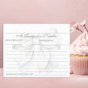 Personalised White Bow Bridal Shower Recipe Card