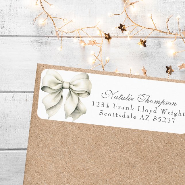 Personalised White Bow Return Mailing Address (Creator Uploaded)