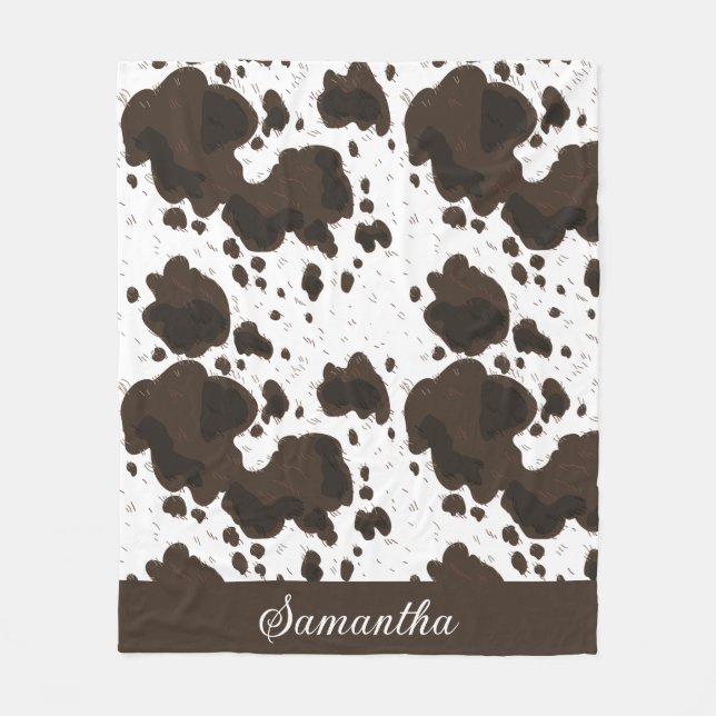 Personalised White Brown Cowhide Print  Fleece Blanket (Front)
