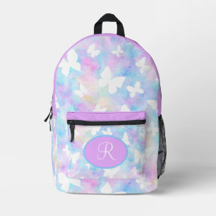 Personalised White Butterflies on Pink & Blue Printed Backpack