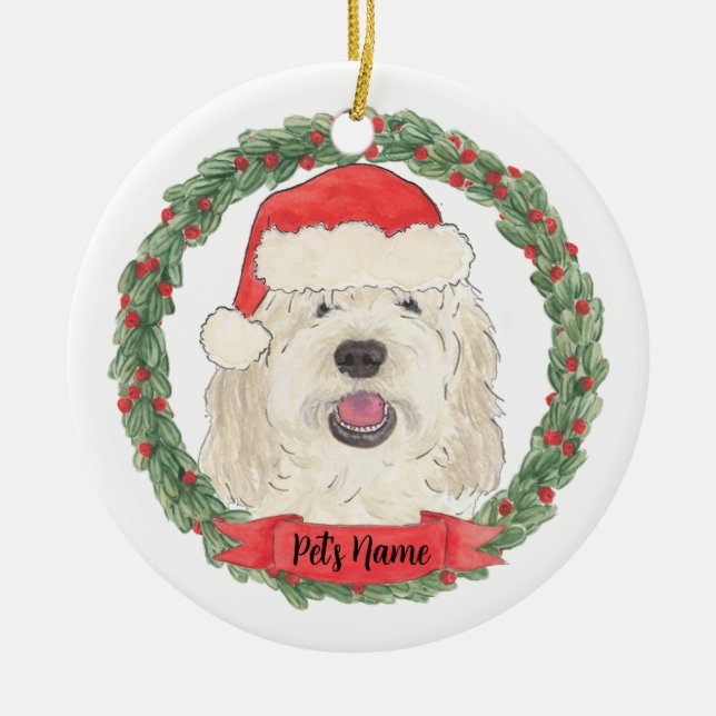 Personalised White Cream Doodle Christmas Ceramic Tree Decoration (Front)