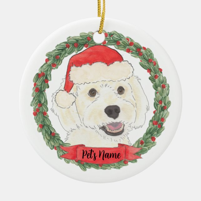 Personalised White Cream Doodle Christmas Ceramic Tree Decoration (Front)