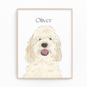 Personalised White Cream Doodle Dog Art Photo Print