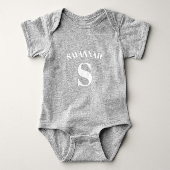 Personalised white custom name monogram cute  baby bodysuit (Front)