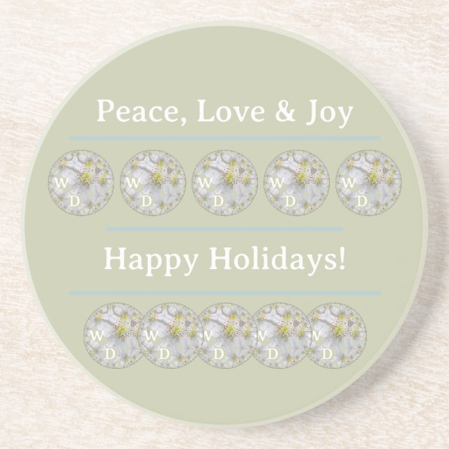 Personalised White Daisy Art Green Blue Holiday Coaster (Front)