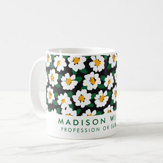 Personalised White Daisy Flower Mug | Custom Name  (Front Left)