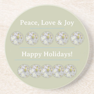 Personalised White Daisy Green Blue Holiday Floral Coaster