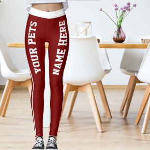 Personalised White Deep Red Stripes Pet Names Leggings