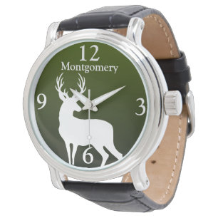Personalised White Deer Buck Green Men's Watch