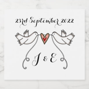Personalised White Doves Wedding Bottle Labels