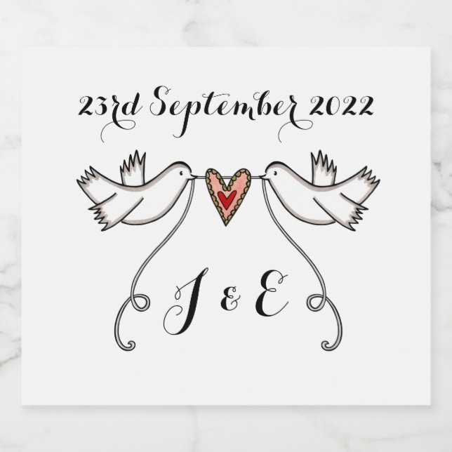 Personalised White Doves Wedding Bottle Labels (Single Label)