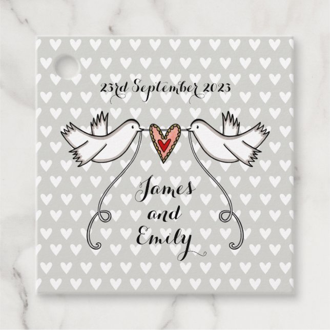 Personalised White Doves Wedding Favour Tags (Front)