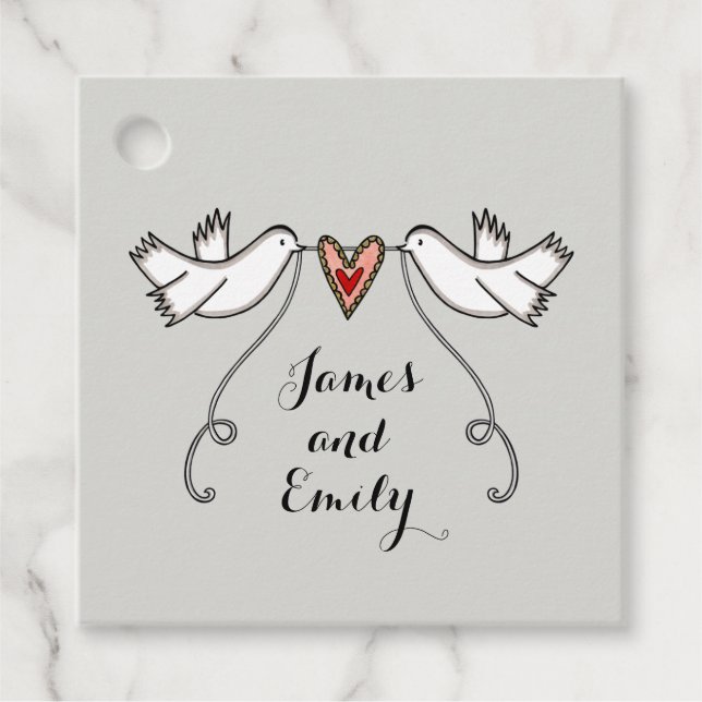 Personalised White Doves Wedding Favour Tags (Front)