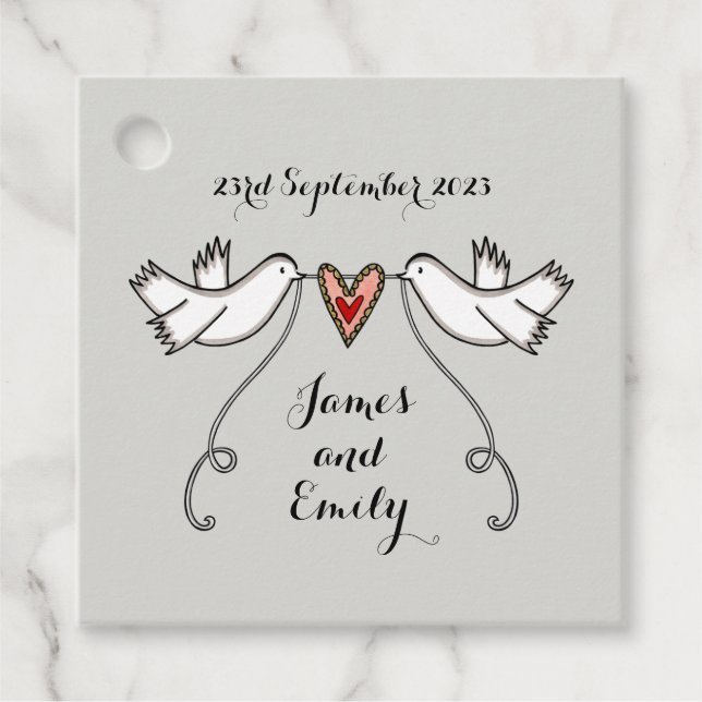 Personalised White Doves Wedding Favour Tags (Front)