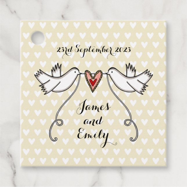Personalised White Doves Wedding Favour Tags (Front)