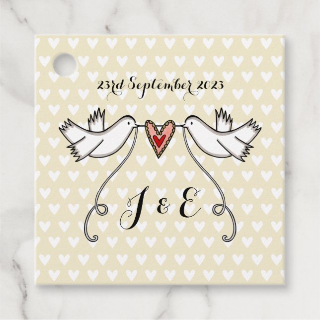 Personalised White Doves Wedding Favour Tags (Front)