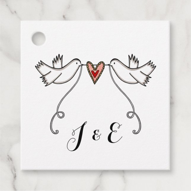 Personalised White Doves Wedding Favour Tags (Front)