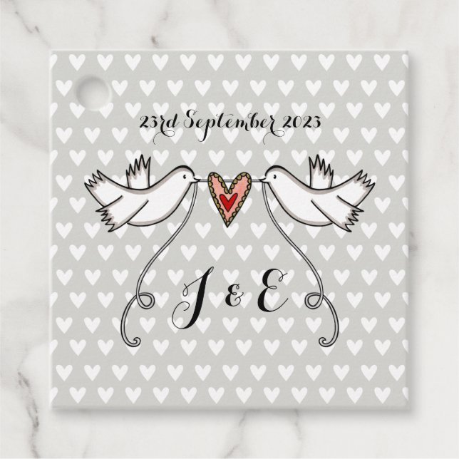 Personalised White Doves Wedding Favour Tags (Front)