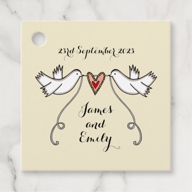 Personalised White Doves Wedding Favour Tags (Front)