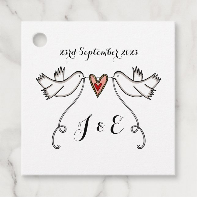 Personalised White Doves Wedding Favour Tags (Front)