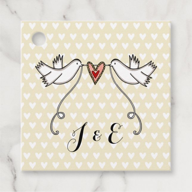 Personalised White Doves Wedding Favour Tags (Front)