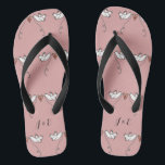 Personalised White Doves Wedding Flip Flops<br><div class="desc">An illustration of 2 beautiful doves holding flowing ribbon with a love heart attached</div>