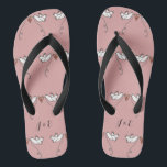 Personalised White Doves Wedding Flip Flops<br><div class="desc">An illustration of 2 beautiful doves holding flowing ribbon with a love heart attached</div>