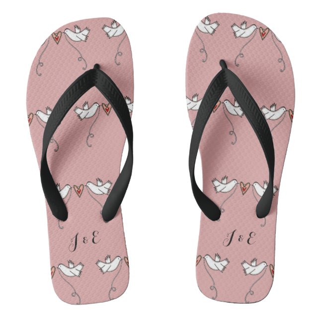 Personalised White Doves Wedding Flip Flops  (Footbed)