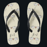 Personalised White Doves Wedding Flip Flops<br><div class="desc">An illustration of 2 beautiful doves holding flowing ribbon with a love heart attached</div>