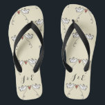 Personalised White Doves Wedding Flip Flops<br><div class="desc">An illustration of 2 beautiful doves holding flowing ribbon with a love heart attached</div>