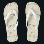 Personalised White Doves Wedding Flip Flops<br><div class="desc">An illustration of 2 beautiful doves holding flowing ribbon with a love heart attached</div>