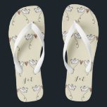 Personalised White Doves Wedding Flip Flops<br><div class="desc">An illustration of 2 beautiful doves holding flowing ribbon with a love heart attached</div>
