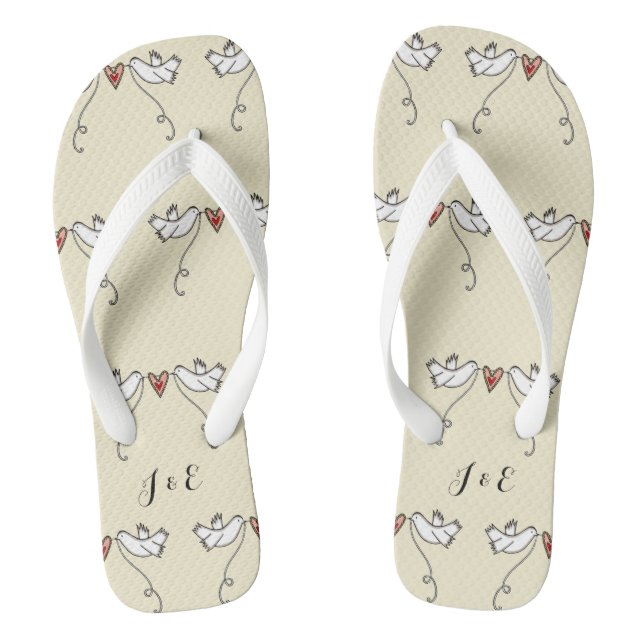 Personalised White Doves Wedding Flip Flops  (Footbed)