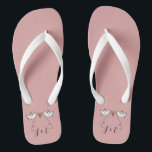 Personalised White Doves Wedding Flip Flops<br><div class="desc">An illustration of 2 beautiful doves holding flowing ribbon with a love heart attached</div>