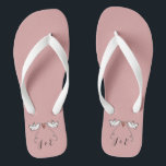 Personalised White Doves Wedding Flip Flops<br><div class="desc">An illustration of 2 beautiful doves holding flowing ribbon with a love heart attached</div>