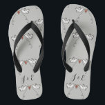 Personalised White Doves Wedding Flip Flops<br><div class="desc">An illustration of 2 beautiful doves holding flowing ribbon with a love heart attached</div>