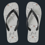 Personalised White Doves Wedding Flip Flops<br><div class="desc">An illustration of 2 beautiful doves holding flowing ribbon with a love heart attached</div>