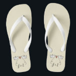 Personalised White Doves Wedding Flip Flops<br><div class="desc">An illustration of 2 beautiful doves holding flowing ribbon with a love heart attached</div>